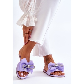 Chinelos femininos com laço e strass roxo Jolene tolet 2