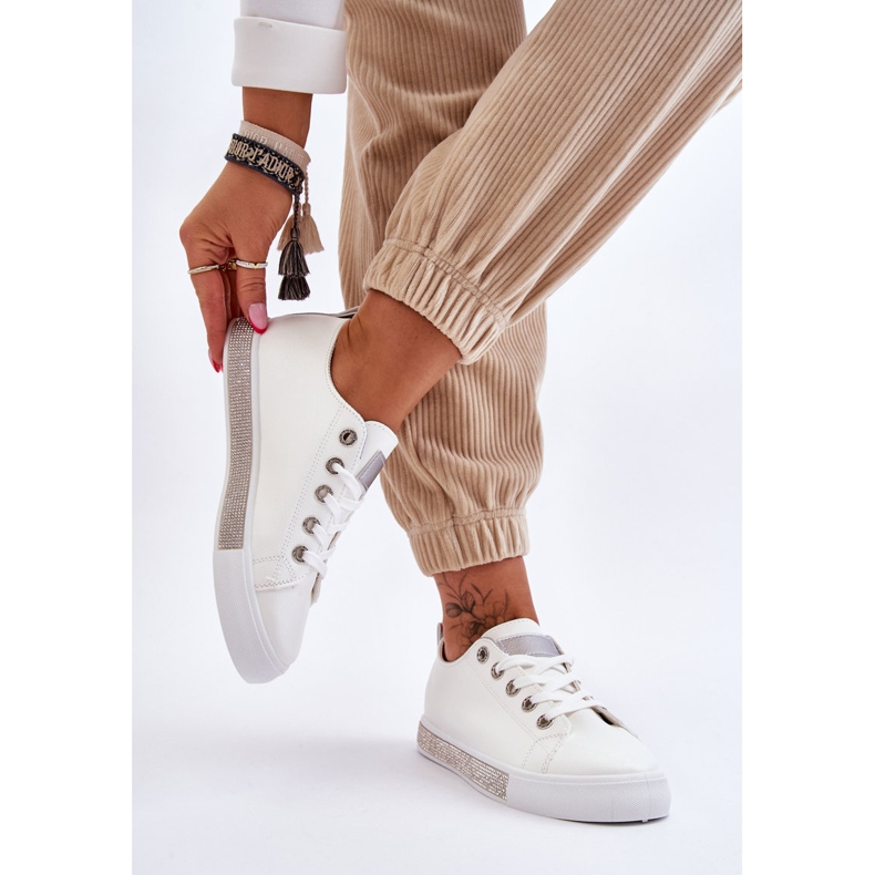 PS1 Tênis feminino baixo com jatos branco-prateado Demira 1