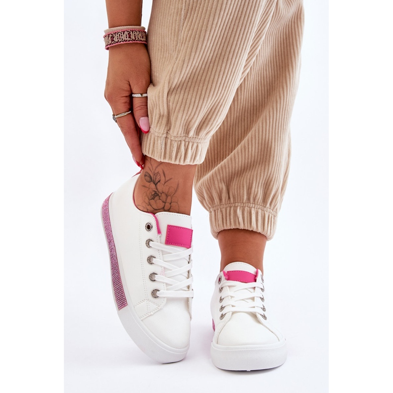 Tênis feminino baixo com jatos Demira branco e rosa 1