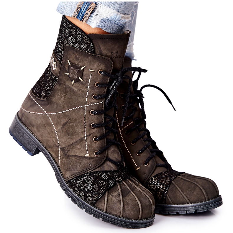 Botas quentes de couro feminino Maciejka Olive 03961-24 verde 1