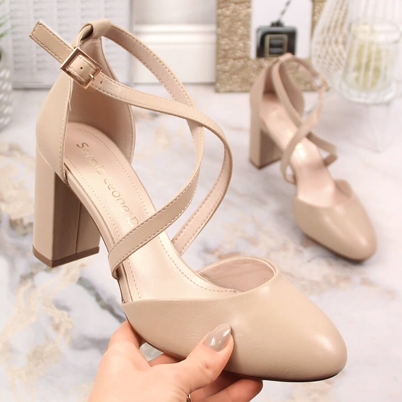 Sandálias café de salto alto Sergio Leone SK863 bege 1