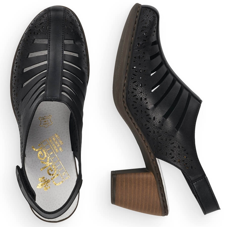Sandália feminina de salto alto confortável Rieker 40959-00 preto 2