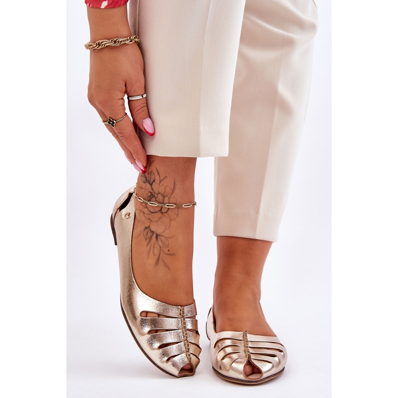 Lemar Bailarinas femininas de couro confortáveis ​​Golden Luka dourado 1