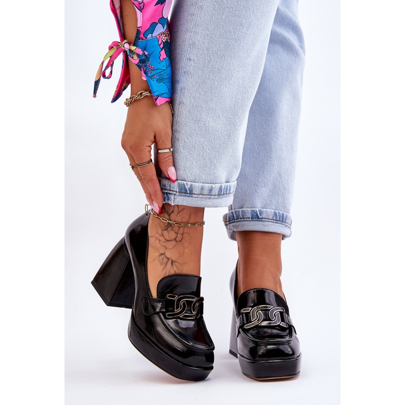 S.Barski Bombas de couro em saltos maciços Black Maximo preto 1