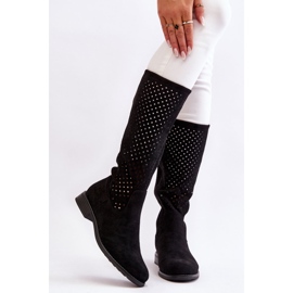 S.Barski Botas Femininas de Camurça Openwork Over Knee Savannah preto 1