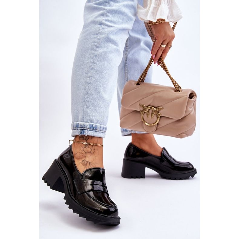 S.Barski Sapatos mocassim com salto patenteado Black Jay preto 2