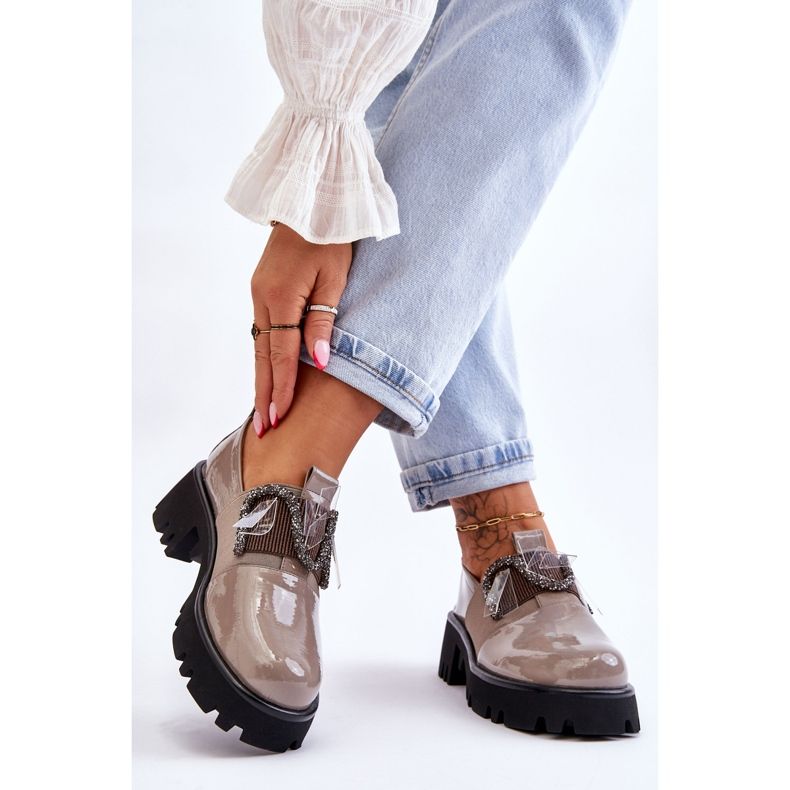 S.Barski Sapatos Laqueados com Ornamentos Cinza Keily 2