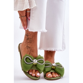 PS1 Chinelos Femininos com Laço e Strass Verde Jolene 1