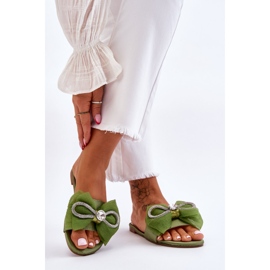PS1 Chinelos Femininos com Laço e Strass Verde Jolene 2