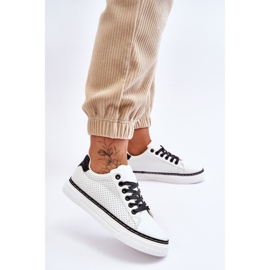 BM Tênis feminino baixo perfurado branco e preto Daxton 2