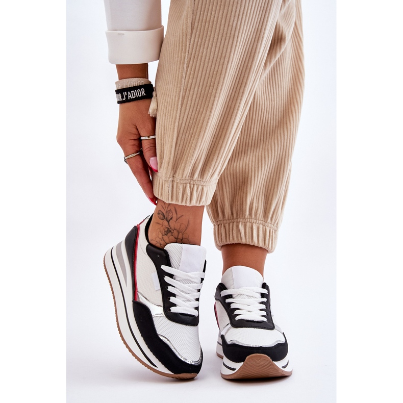BM Tênis feminino salto plataforma e salto branco e preto Allen 1