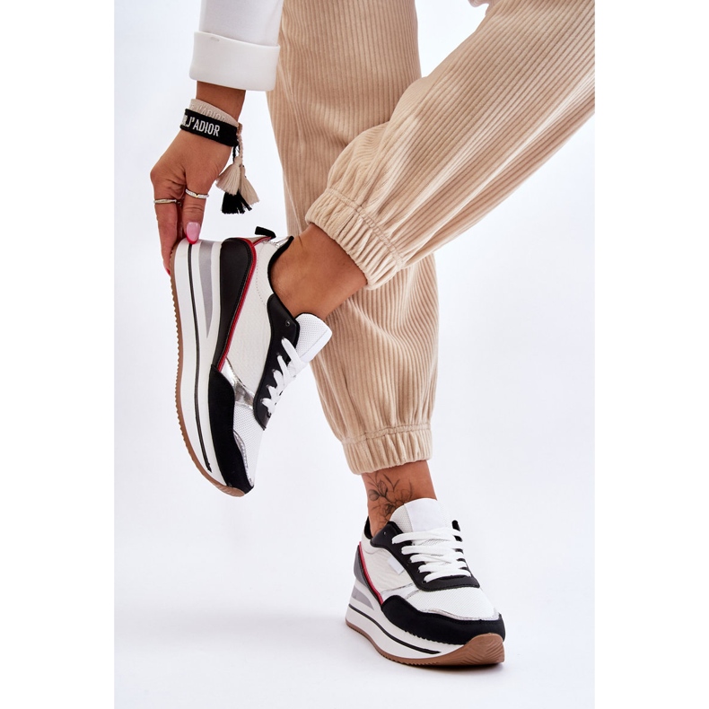 BM Tênis feminino salto plataforma e salto branco e preto Allen 2