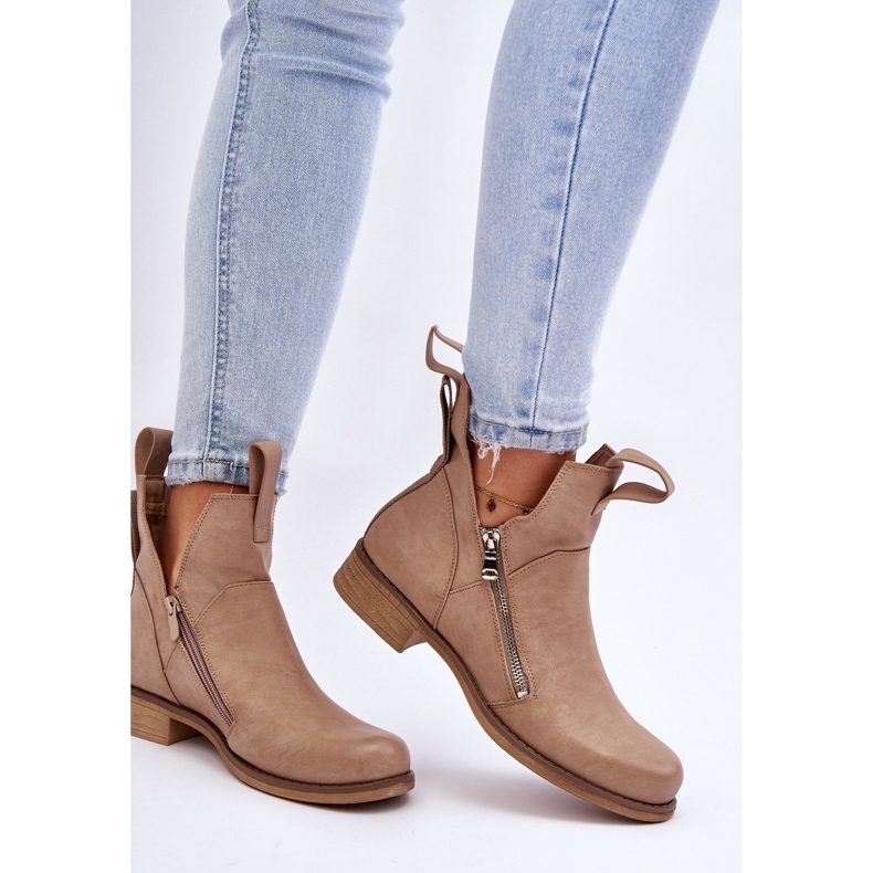 BM Botas de couro femininas de salto baixo bege Artemis 2