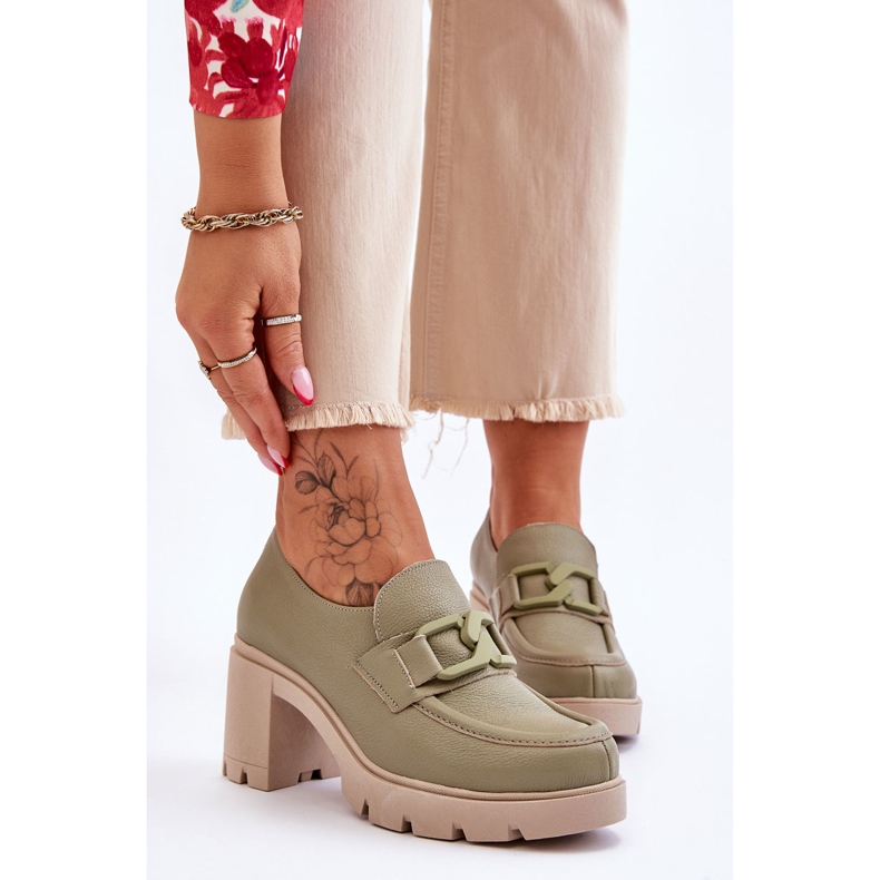 Lemar Brogues elegantes no calcanhar com decoração verde Harmell 1