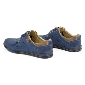 Polbut Sapatos masculinos de couro 402 verão, azul marinho com marrom 4