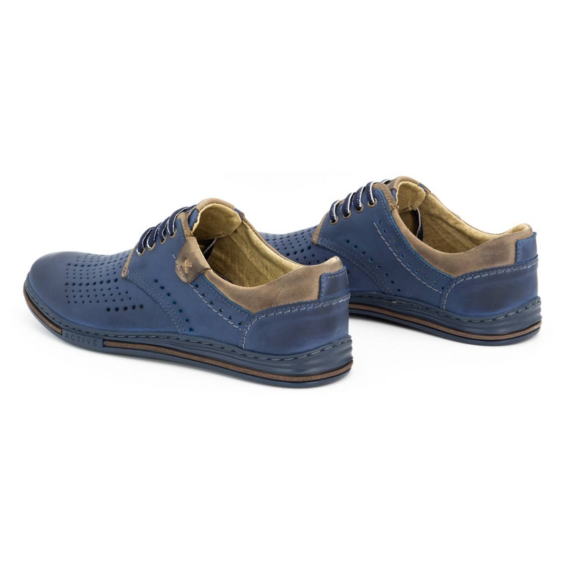 Polbut Sapatos masculinos de couro 402 verão, azul marinho com marrom castanho 4