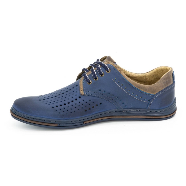 Polbut Sapatos masculinos de couro 402 verão, azul marinho com marrom 1