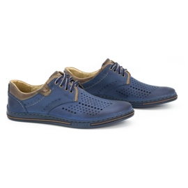 Polbut Sapatos masculinos de couro 402 verão, azul marinho com marrom 2