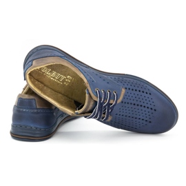 Polbut Sapatos masculinos de couro 402 verão, azul marinho com marrom 3