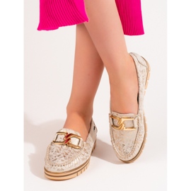 Mocassins femininos bege na plataforma Shelovet dourado 2