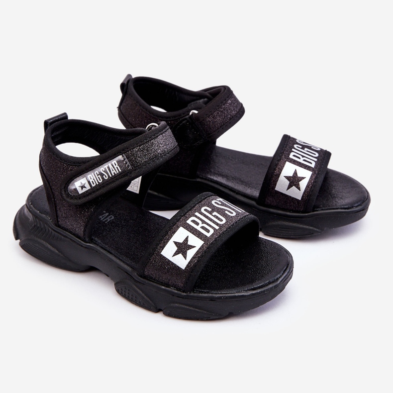 Sandália infantil com velcro Big Star LL374192 preta preto 1