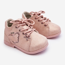 Botas de couro com cadarço e borboleta rosa Avi 1 Botas de couro com cadarço e borboleta rosa Avi 1