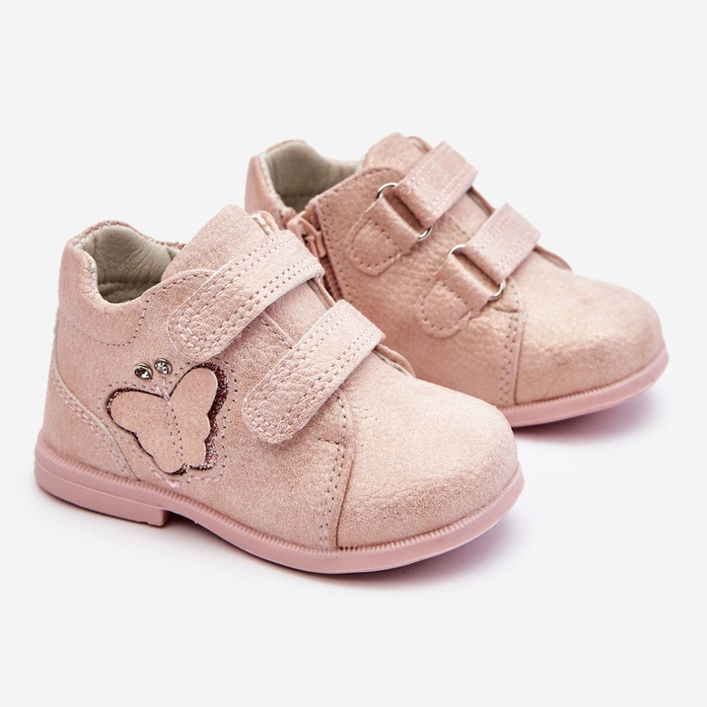 PA1 Botas de couro com velcro com borboleta rosa Avi 1 PA1 Botas de couro com velcro com borboleta rosa Avi 1