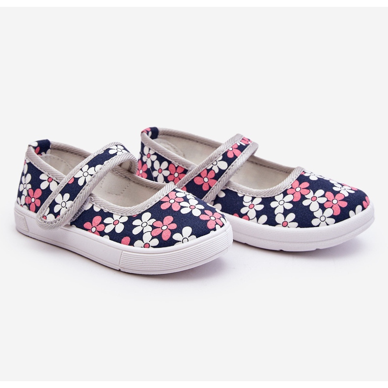 Bailarinas infantis com flores azul marinho e cinza Noah 2