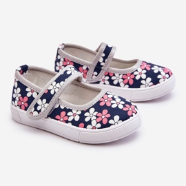 Bailarinas infantis com flores azul marinho e cinza Noah 1