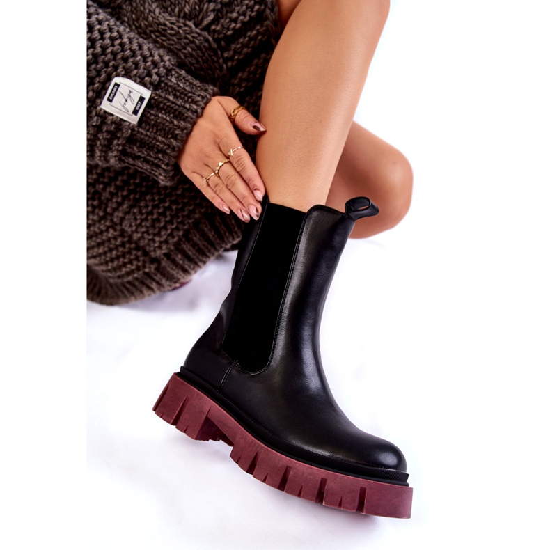 PE1 Botas de Trabalhadores de Plataforma Feminina Black-Claret Aliana preto 4