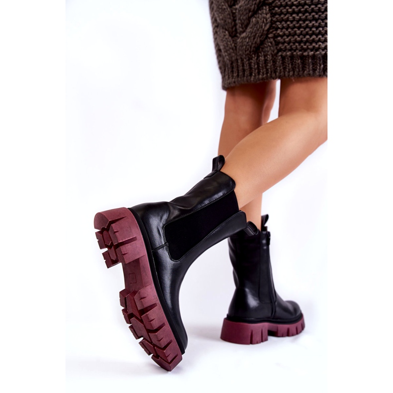 PE1 Botas de Trabalhadores de Plataforma Feminina Black-Claret Aliana preto 2