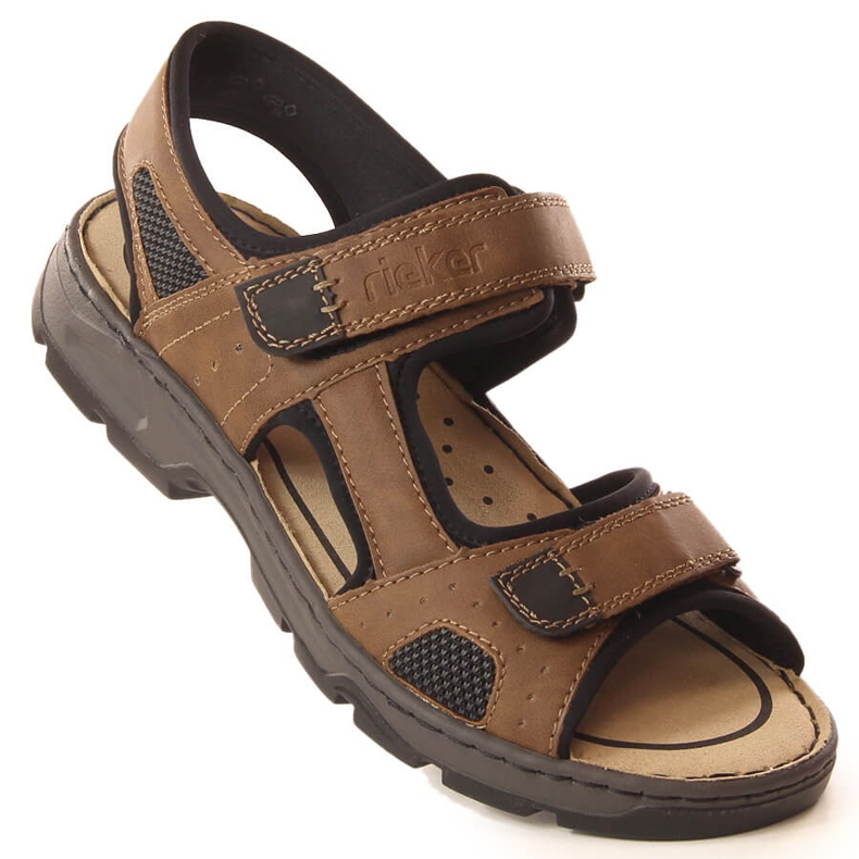 Sandálias masculinas confortáveis ​​com velcro marrom Rieker 26156-25 1