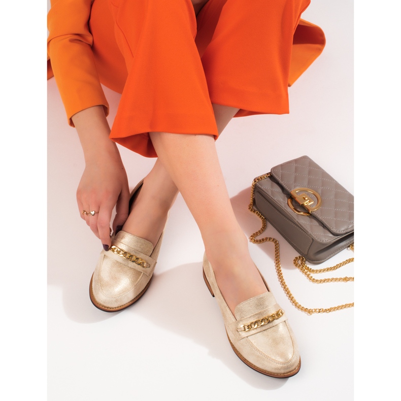 Mocassins femininos clássicos Shelovet gold bege 1