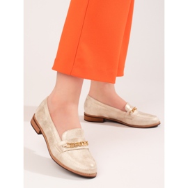 Mocassins femininos clássicos Shelovet gold bege 2