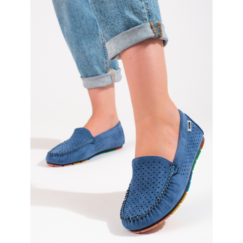 Mocassins de camurça bordados de mulher Shelovet azul 1