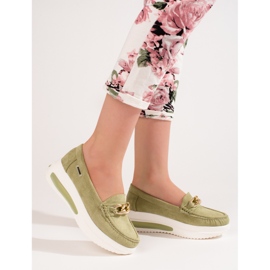 Mocassins de cunha verde Shelovet de mulher 1
