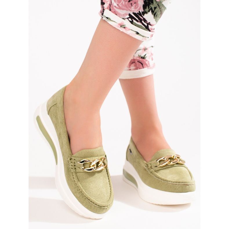 Mocassins de cunha verde Shelovet de mulher 2
