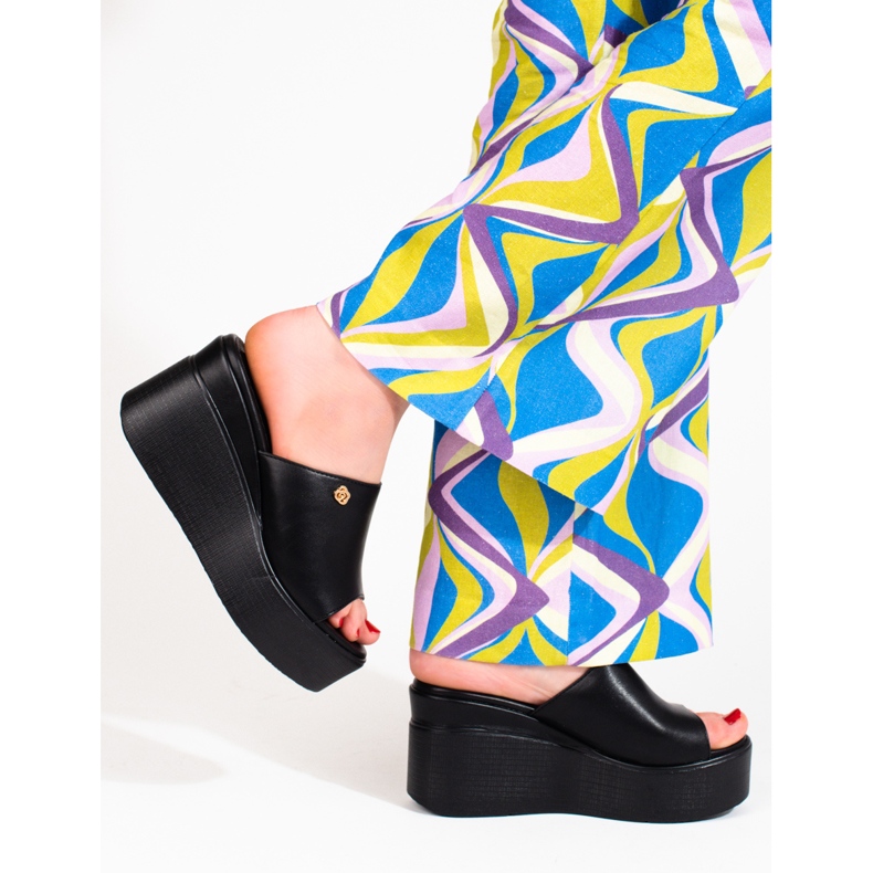 Goodin Cunhas altas femininas com cunhas pretas preto 2