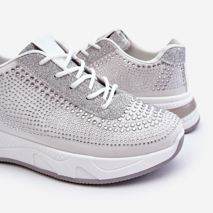 PS1 Tênis Feminino com Zircões Branco Raiden cinza 1 PS1 Tênis Feminino com Zircões Branco Raiden cinza 1