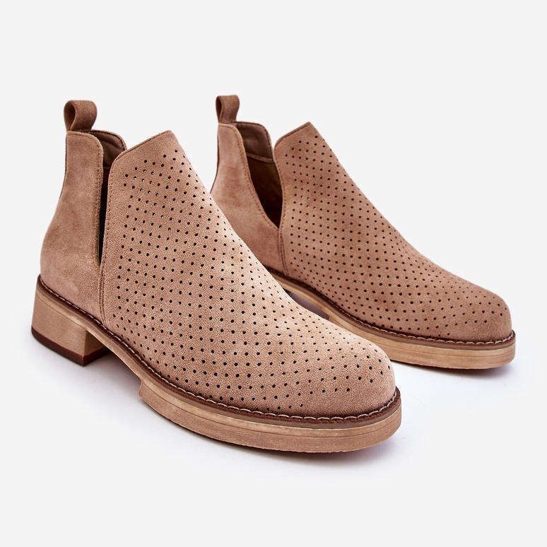 PS1 Botas Angie Camurça Openwork Salto Baixo Bege Escuro 1