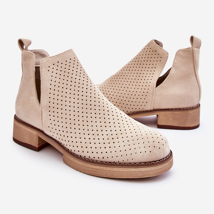 PS1 Botas Angie Camurça Openwork Salto Baixo Bege 1