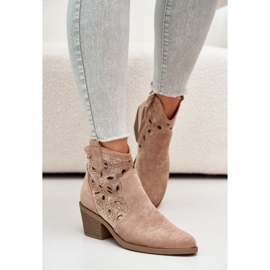 S.Barski Botas femininas de camurça vazadas de cowboy bege Daxon 2