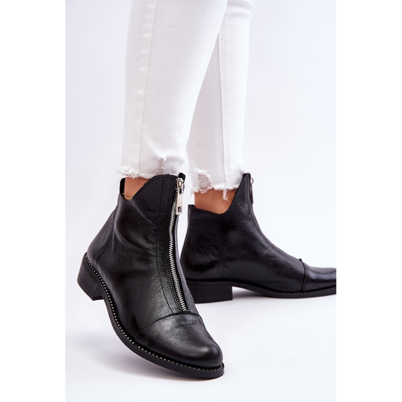 Botas de couro com zíper Nicole 2785/037 preta preto 2