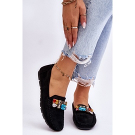 Mocassim feminino de camurça com cristais Lucille preto 1