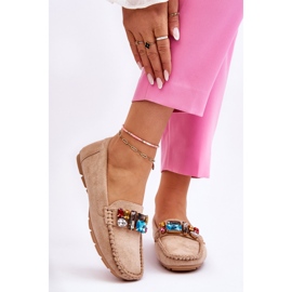 Mocassim feminino de camurça com cristais bege Lucille 1