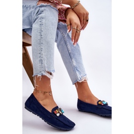 Mocassim feminino de camurça com cristais azul marinho Lucille 2