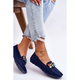 Mocassim feminino de camurça com cristais azul marinho Lucille 1