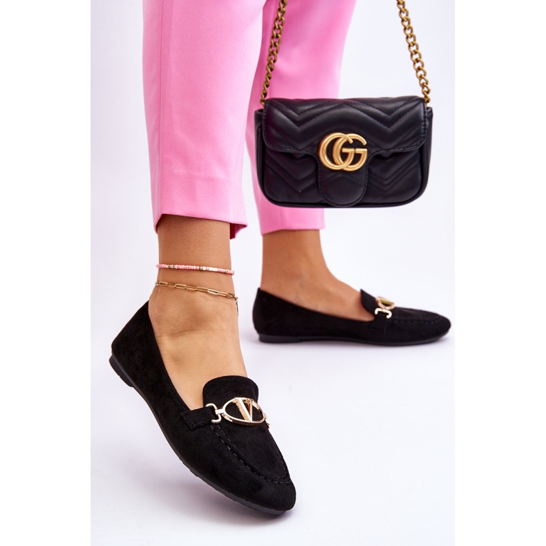 Vinceza Mocassim de camurça cana preta com elementos decorativos preto 2