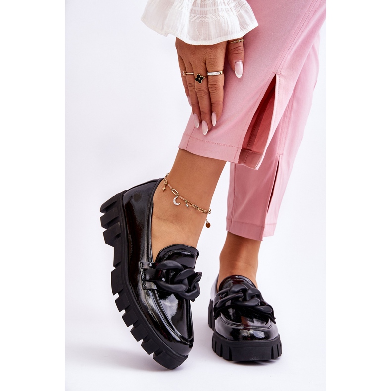 Vinceza Mocassim feminino plataforma laqueado preto Bennett 1