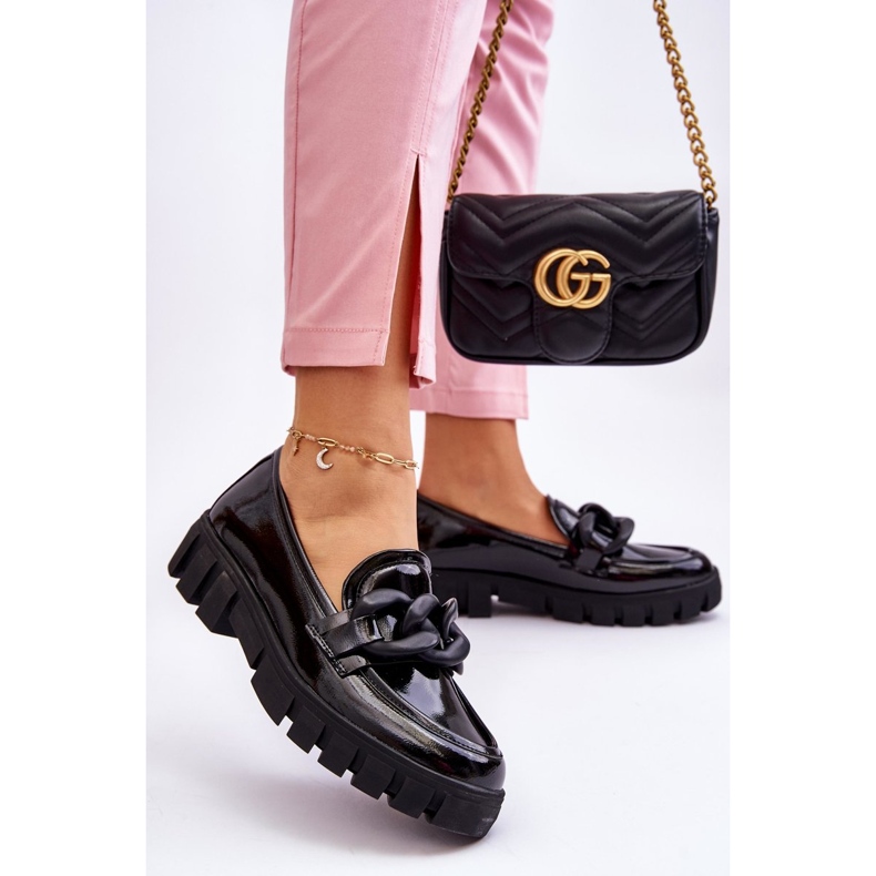 Vinceza Mocassim feminino plataforma laqueado preto Bennett 2